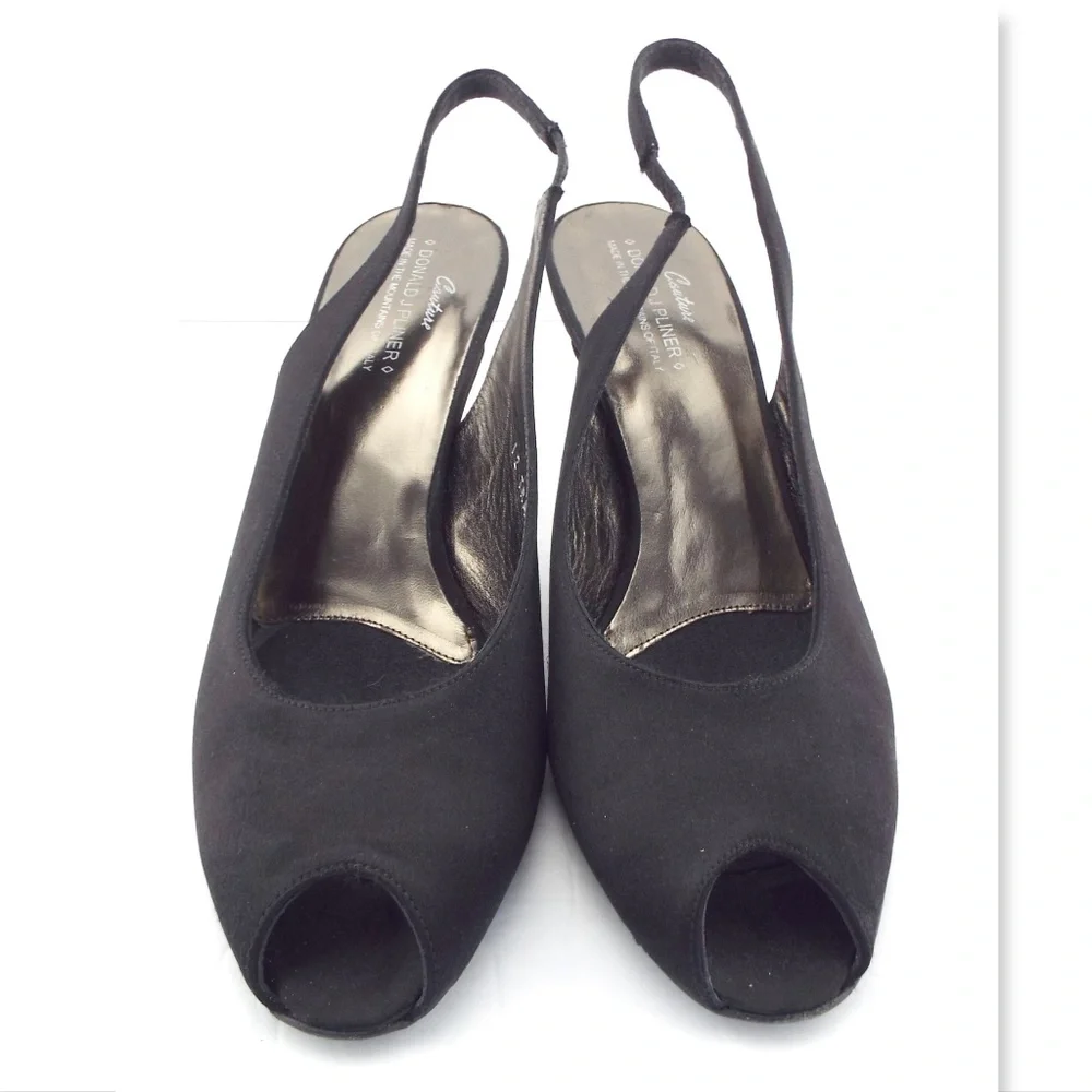 DONALD J PLINER Black Micro Fiber Textile Slingback Heel Pump 9.5